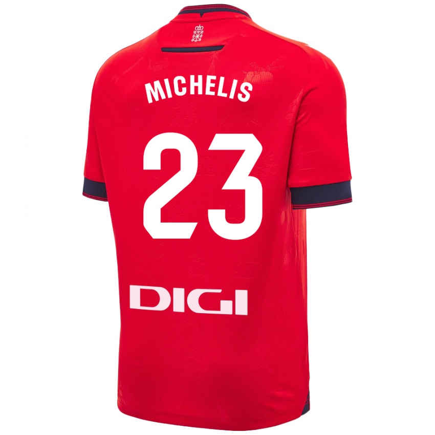 Gyermek Nikolaos Michelis #23 Piros Fehér Hazai Jersey 2024/25 Mez Póló Ing