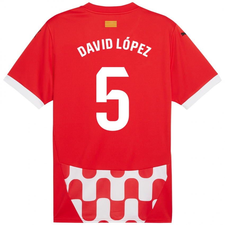 Gyermek David López #5 Piros Fehér Hazai Jersey 2024/25 Mez Póló Ing