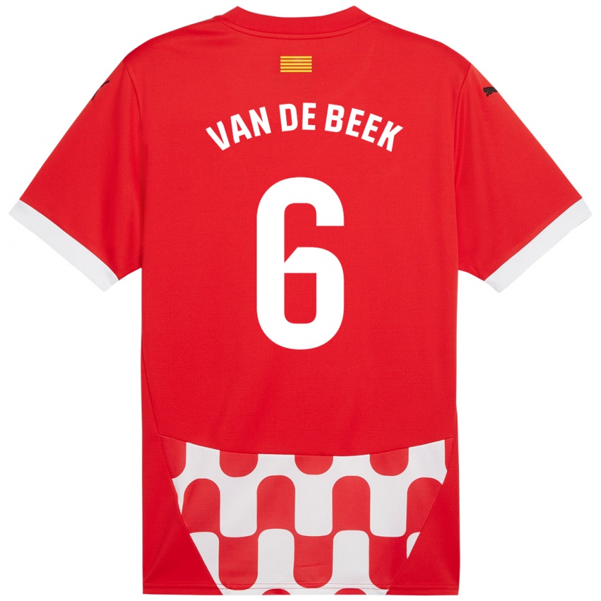 Gyermek Donny Van De Beek #6 Piros Fehér Hazai Jersey 2024/25 Mez Póló Ing