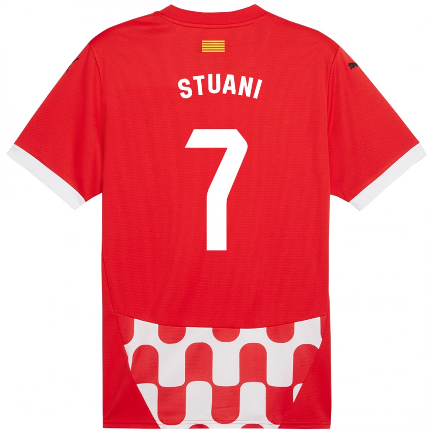 Gyermek Cristhian Stuani #7 Piros Fehér Hazai Jersey 2024/25 Mez Póló Ing