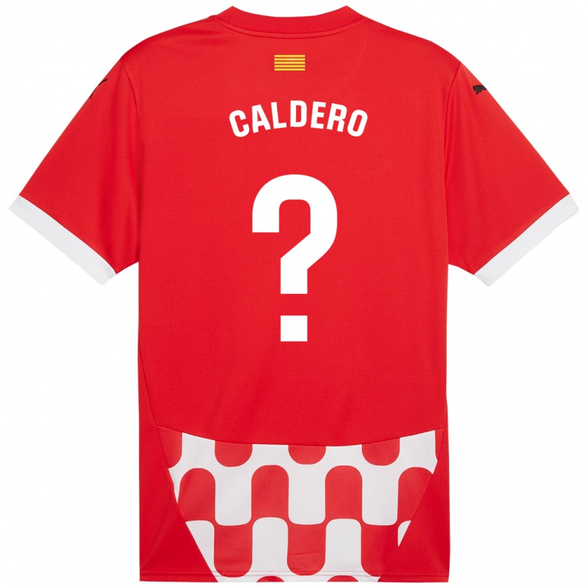 Gyermek Nil Caldero #0 Piros Fehér Hazai Jersey 2024/25 Mez Póló Ing