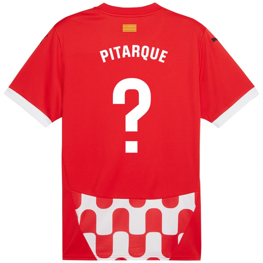 Gyermek Víctor Pitarque #0 Piros Fehér Hazai Jersey 2024/25 Mez Póló Ing