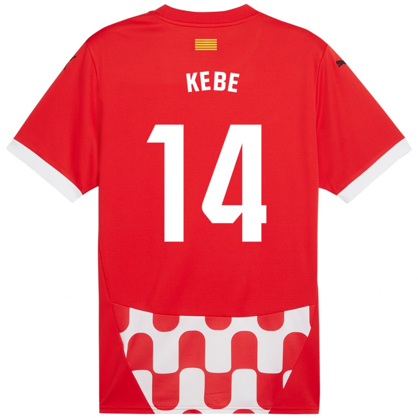 Gyermek Moussa Kébé #14 Piros Fehér Hazai Jersey 2024/25 Mez Póló Ing