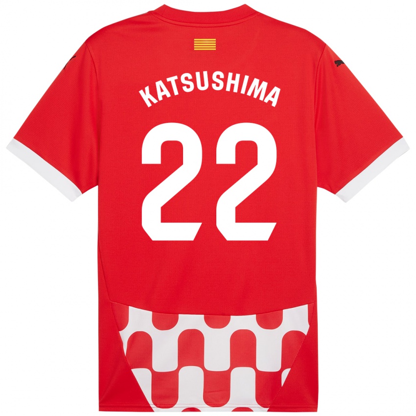 Gyermek Shinnosuke Katsushima #22 Piros Fehér Hazai Jersey 2024/25 Mez Póló Ing