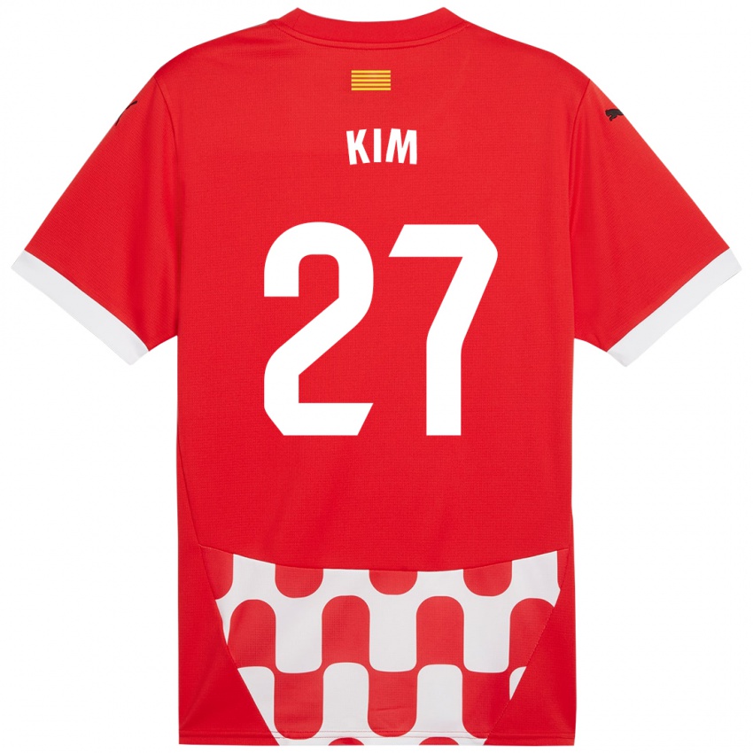 Gyermek Min-Su Kim #27 Piros Fehér Hazai Jersey 2024/25 Mez Póló Ing