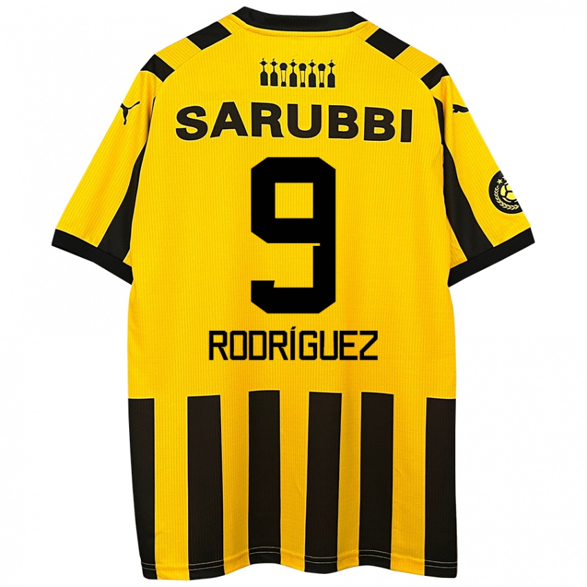 Gyermek Agustín Rodríguez #9 Sárga Fekete Hazai Jersey 2024/25 Mez Póló Ing