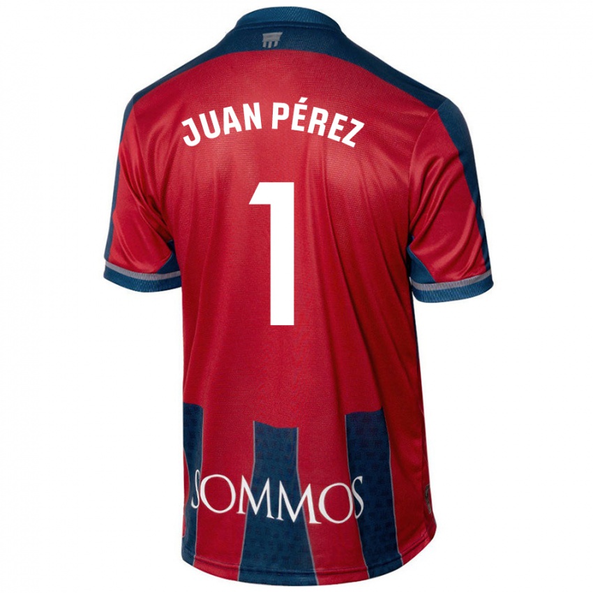 Gyermek Juan Pérez #1 Piros Kék Hazai Jersey 2024/25 Mez Póló Ing