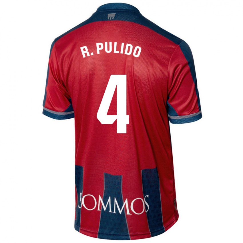 Gyermek Rubén Pulido #4 Piros Kék Hazai Jersey 2024/25 Mez Póló Ing