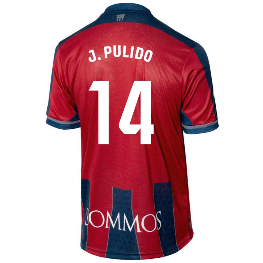 Gyermek Jorge Pulido #14 Piros Kék Hazai Jersey 2024/25 Mez Póló Ing