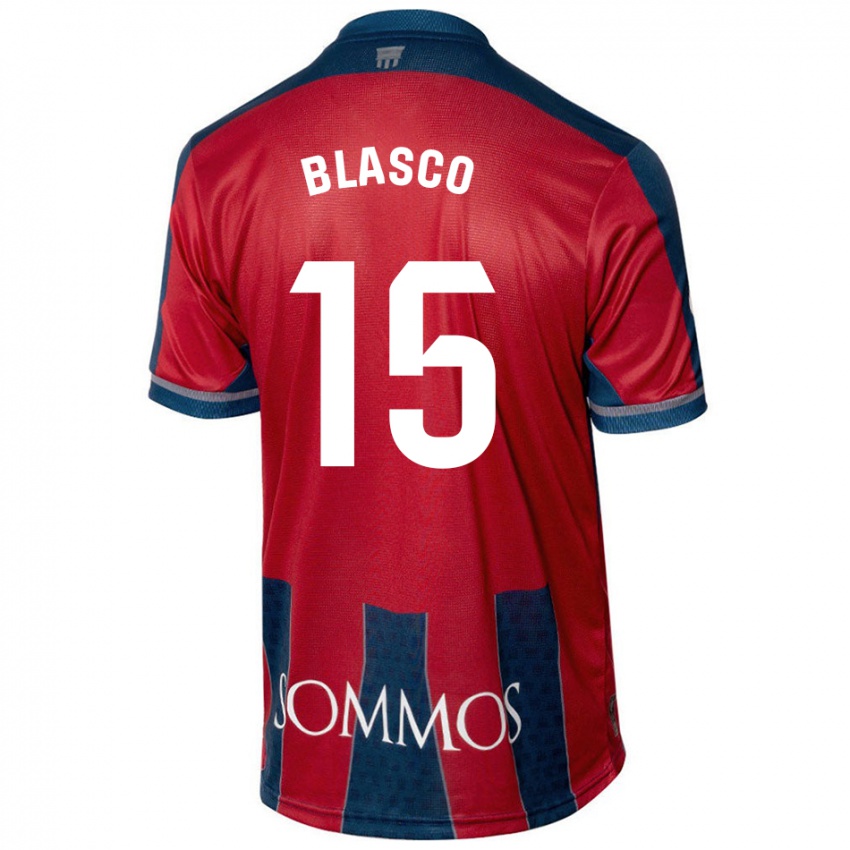 Gyermek Jérémy Blasco #15 Piros Kék Hazai Jersey 2024/25 Mez Póló Ing