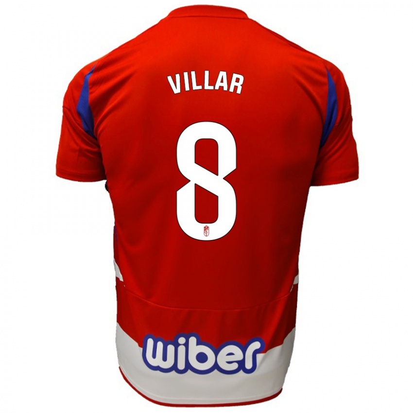 Gyermek Gonzalo Villar #8 Piros Fehér Kék Hazai Jersey 2024/25 Mez Póló Ing