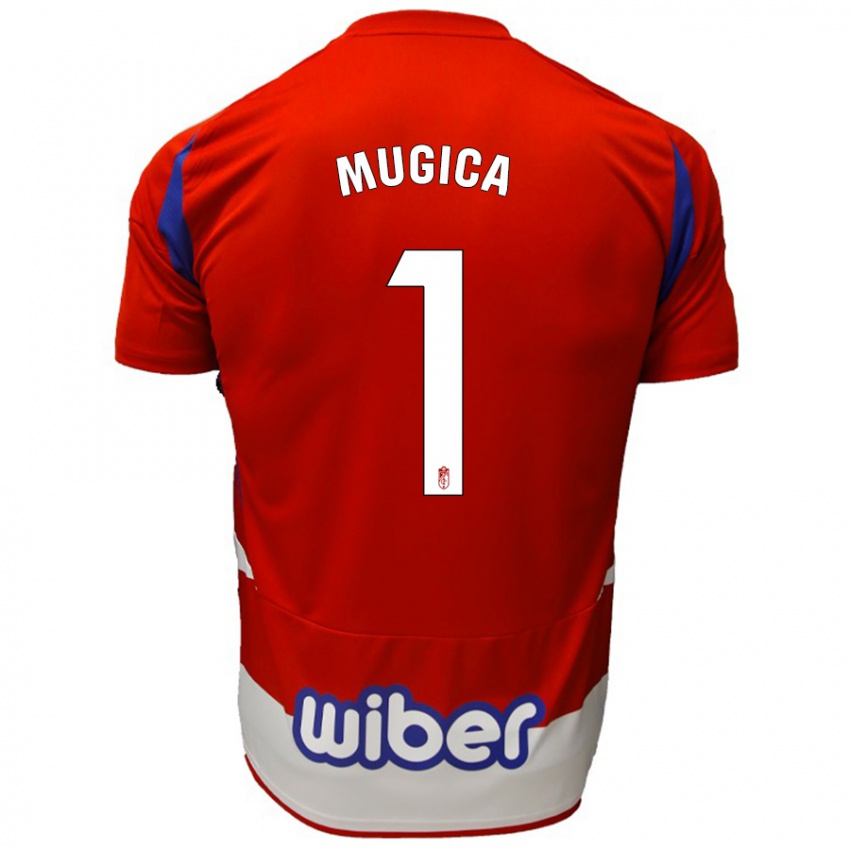 Gyermek Juan Múgica #1 Piros Fehér Kék Hazai Jersey 2024/25 Mez Póló Ing