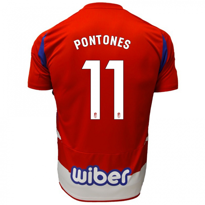 Gyermek Juan Carlos Pontones #11 Piros Fehér Kék Hazai Jersey 2024/25 Mez Póló Ing