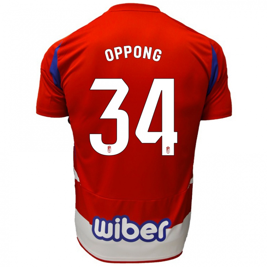 Gyermek Oscar Naasei Oppong #34 Piros Fehér Kék Hazai Jersey 2024/25 Mez Póló Ing