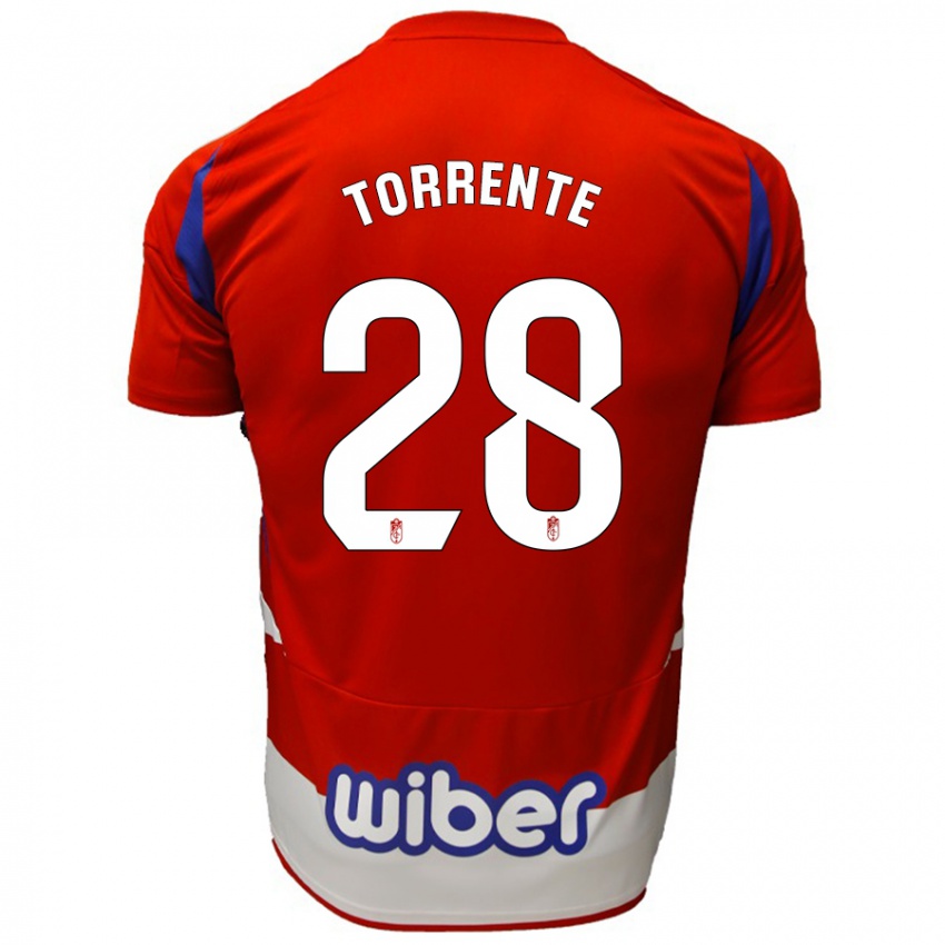 Gyermek Raúl Torrente #28 Piros Fehér Kék Hazai Jersey 2024/25 Mez Póló Ing