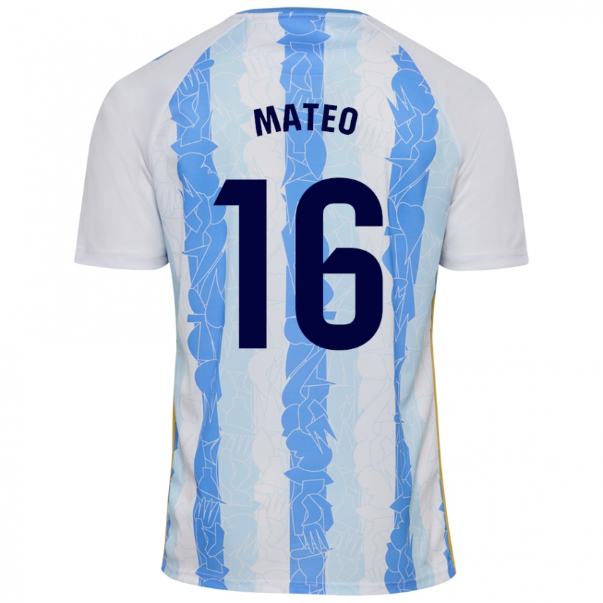 Gyermek Ángel Mateo #16 Fehér Kék Hazai Jersey 2024/25 Mez Póló Ing