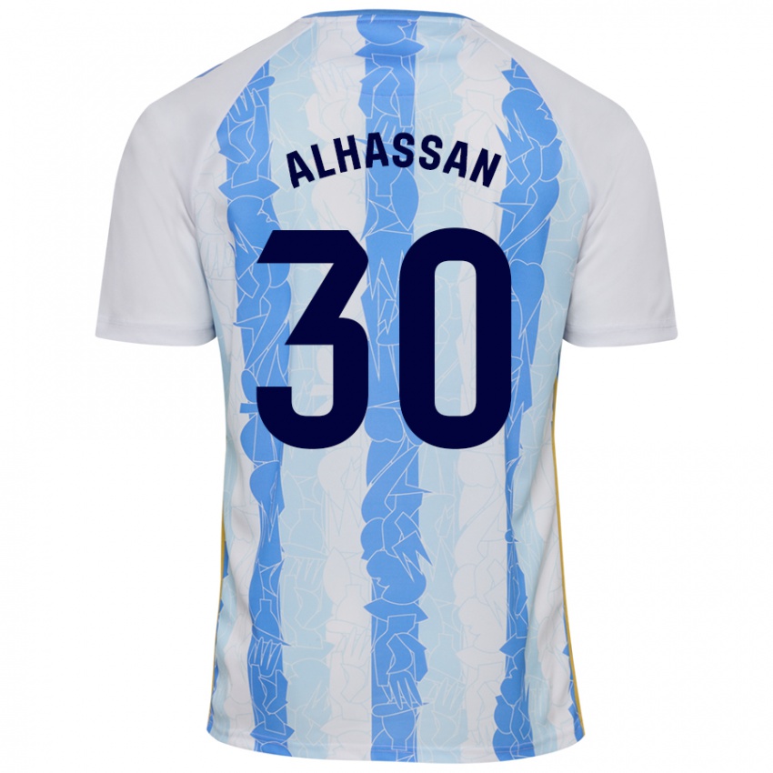 Gyermek Mubarak Alhassan #30 Fehér Kék Hazai Jersey 2024/25 Mez Póló Ing