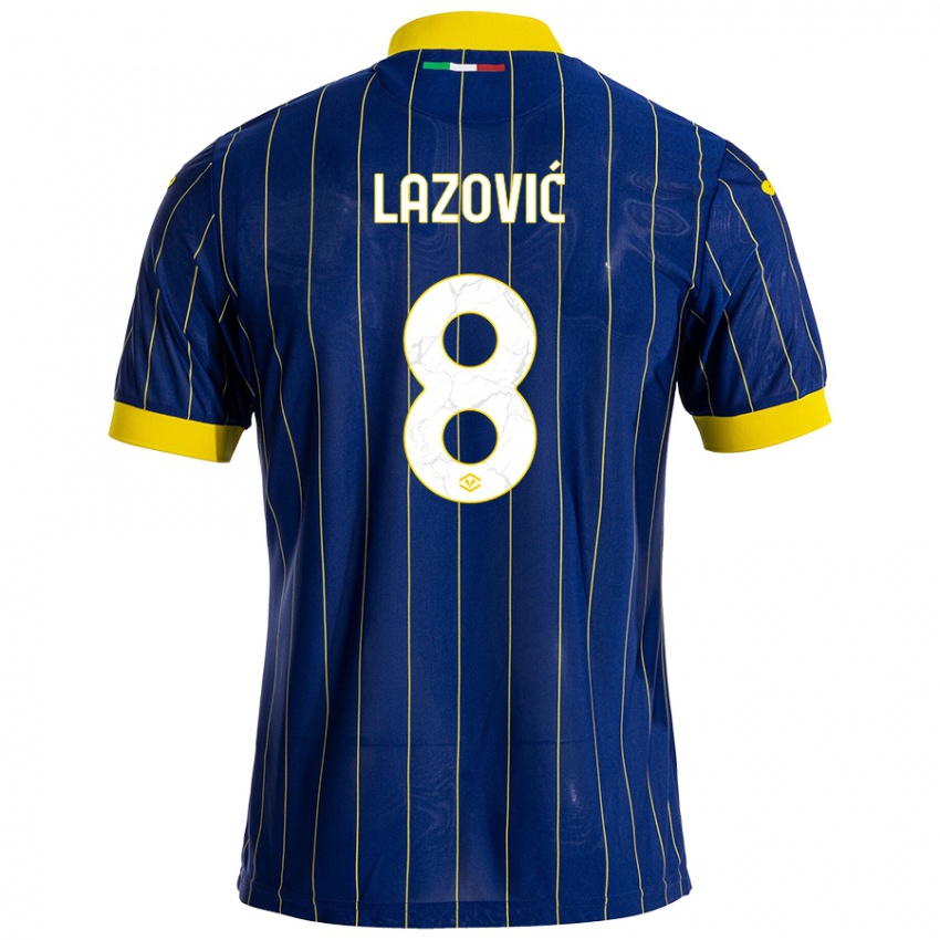 Gyermek Darko Lazović #8 Kék Sárga Hazai Jersey 2024/25 Mez Póló Ing