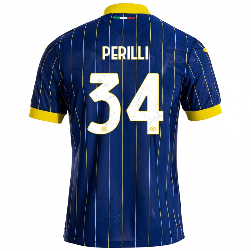 Gyermek Simone Perilli #34 Kék Sárga Hazai Jersey 2024/25 Mez Póló Ing