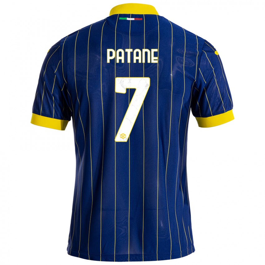 Gyermek Nicola Patanè #7 Kék Sárga Hazai Jersey 2024/25 Mez Póló Ing