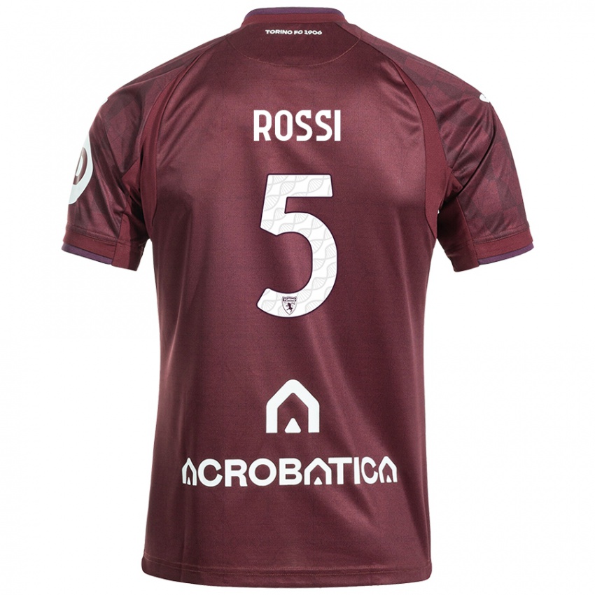 Gyermek Simone Rossi #5 Barna Fehér Hazai Jersey 2024/25 Mez Póló Ing