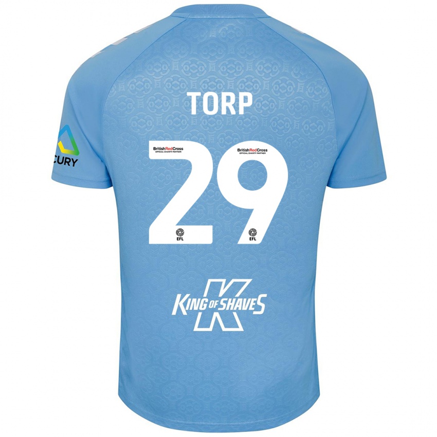 Gyermek Victor Torp #29 Kék Fehér Hazai Jersey 2024/25 Mez Póló Ing