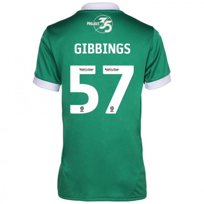 Gyermek Cole Gibbings #57 Zöld Fehér Hazai Jersey 2024/25 Mez Póló Ing