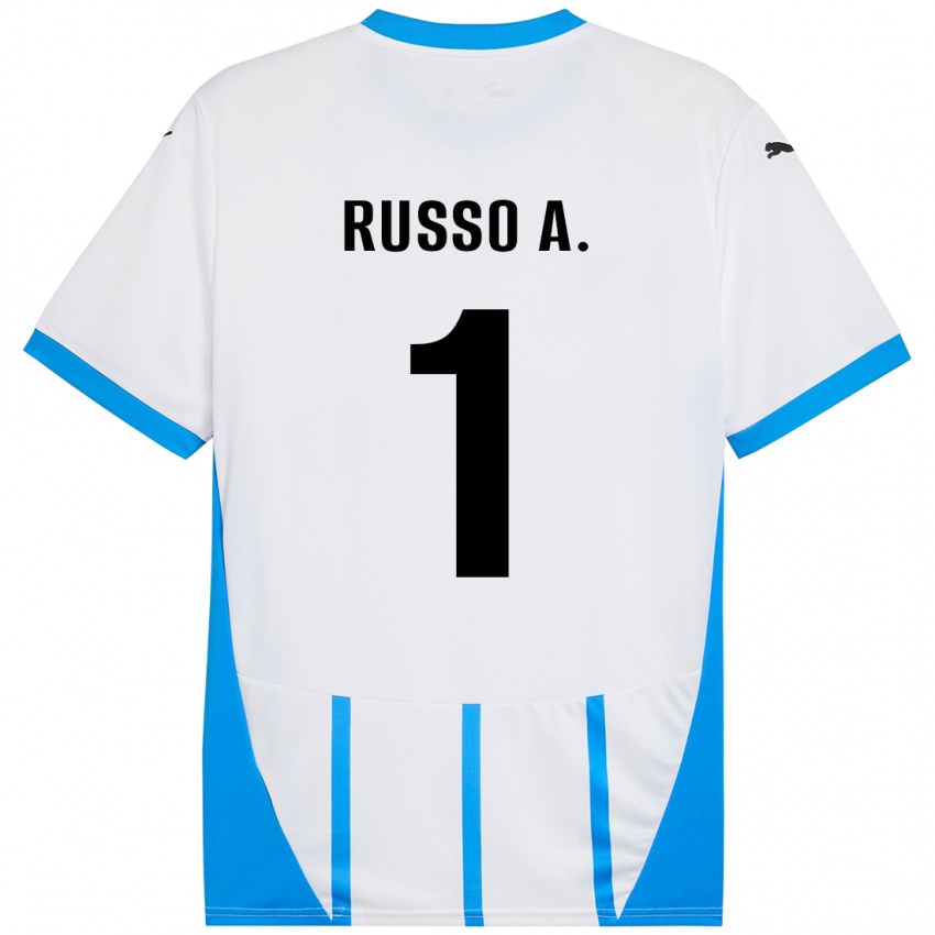 Gyermek Alessandro Russo #1 Fehér Kék Idegenbeli Jersey 2024/25 Mez Póló Ing