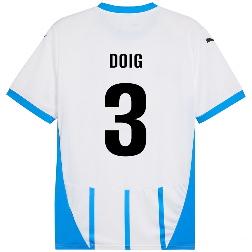 Gyermek Josh Doig #3 Fehér Kék Idegenbeli Jersey 2024/25 Mez Póló Ing