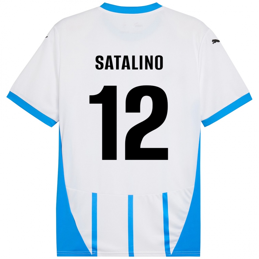 Gyermek Giacomo Satalino #12 Fehér Kék Idegenbeli Jersey 2024/25 Mez Póló Ing