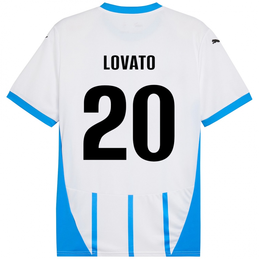 Gyermek Matteo Lovato #20 Fehér Kék Idegenbeli Jersey 2024/25 Mez Póló Ing