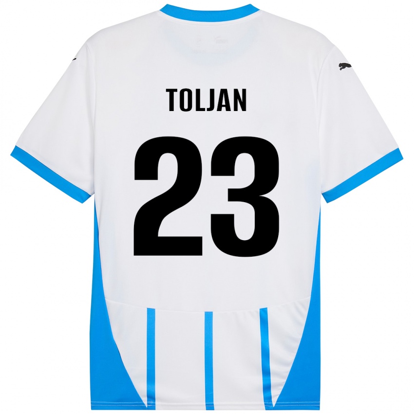 Gyermek Jeremy Toljan #23 Fehér Kék Idegenbeli Jersey 2024/25 Mez Póló Ing