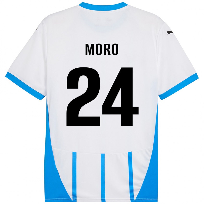 Gyermek Luca Moro #24 Fehér Kék Idegenbeli Jersey 2024/25 Mez Póló Ing