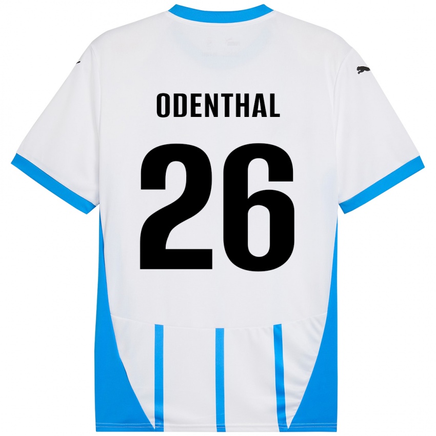 Gyermek Cas Odenthal #26 Fehér Kék Idegenbeli Jersey 2024/25 Mez Póló Ing