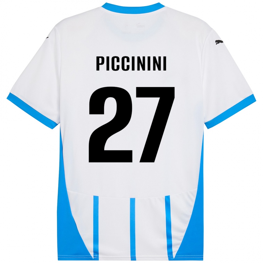 Gyermek Stefano Piccinini #27 Fehér Kék Idegenbeli Jersey 2024/25 Mez Póló Ing