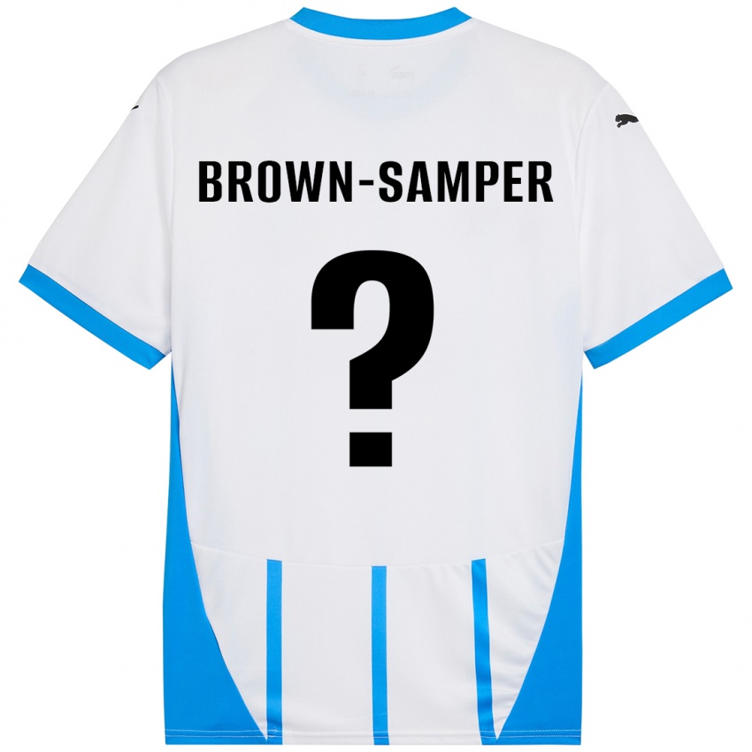 Gyermek Isaac Brown-Samper #0 Fehér Kék Idegenbeli Jersey 2024/25 Mez Póló Ing