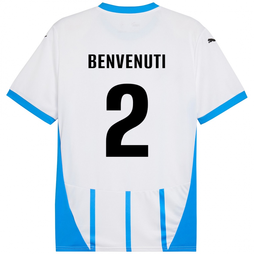 Gyermek Giacomo Benvenuti #2 Fehér Kék Idegenbeli Jersey 2024/25 Mez Póló Ing