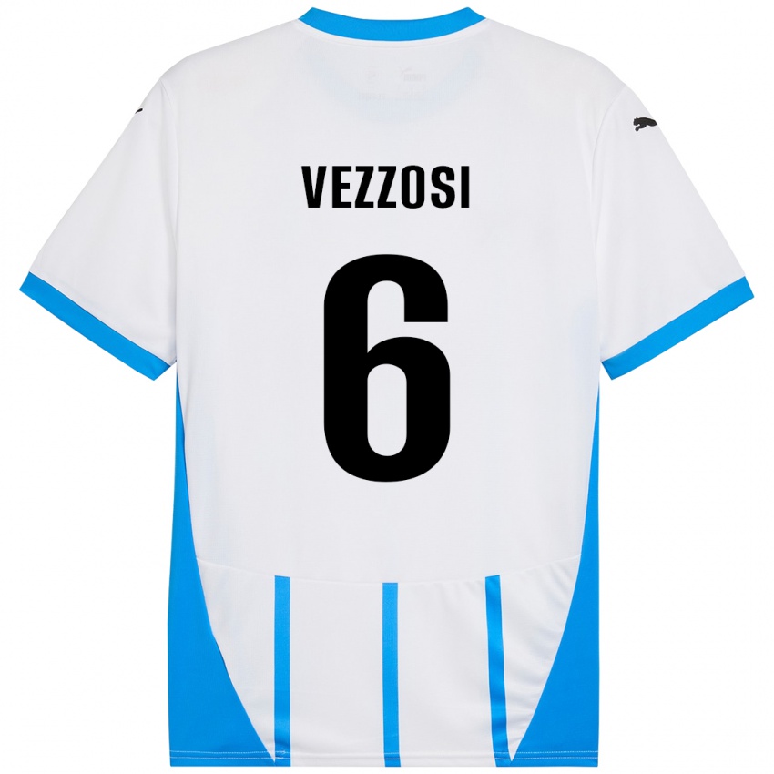 Gyermek Giorgio Vezzosi #6 Fehér Kék Idegenbeli Jersey 2024/25 Mez Póló Ing