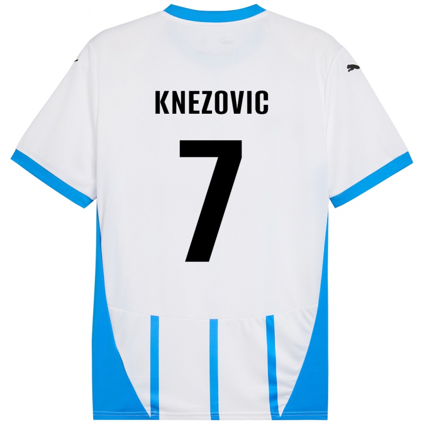 Gyermek Borna Knezovic #7 Fehér Kék Idegenbeli Jersey 2024/25 Mez Póló Ing