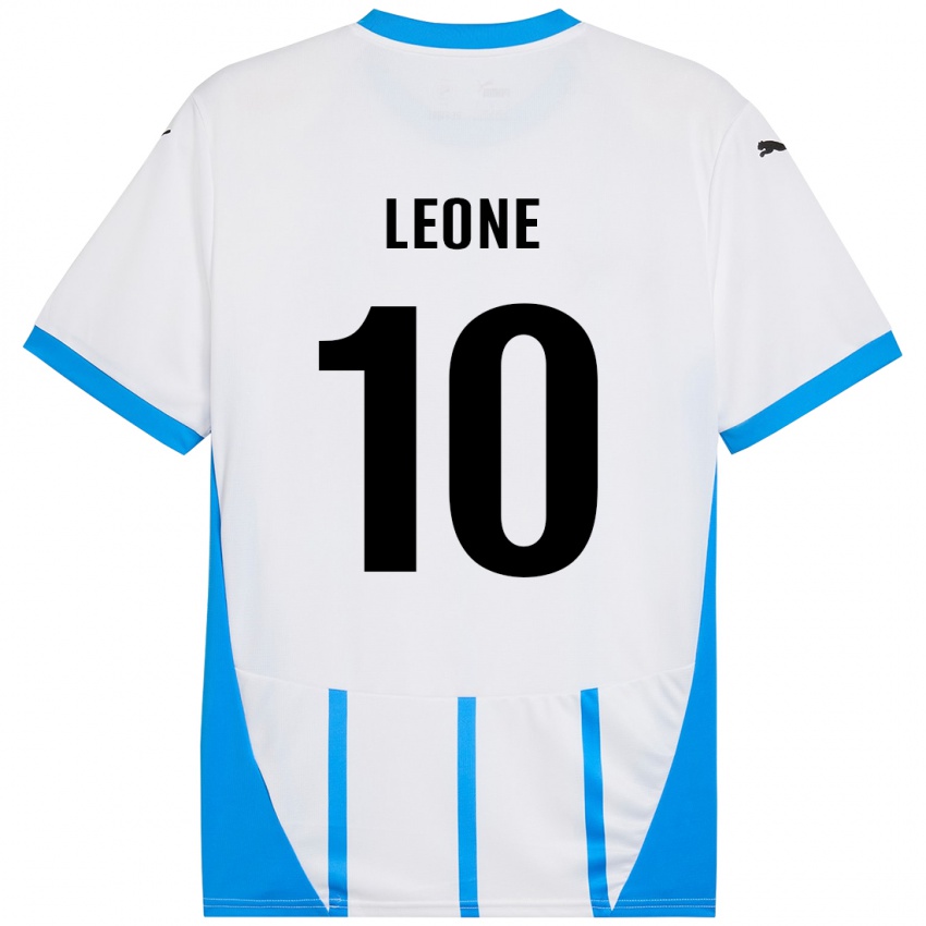 Gyermek Kevin Leone #10 Fehér Kék Idegenbeli Jersey 2024/25 Mez Póló Ing