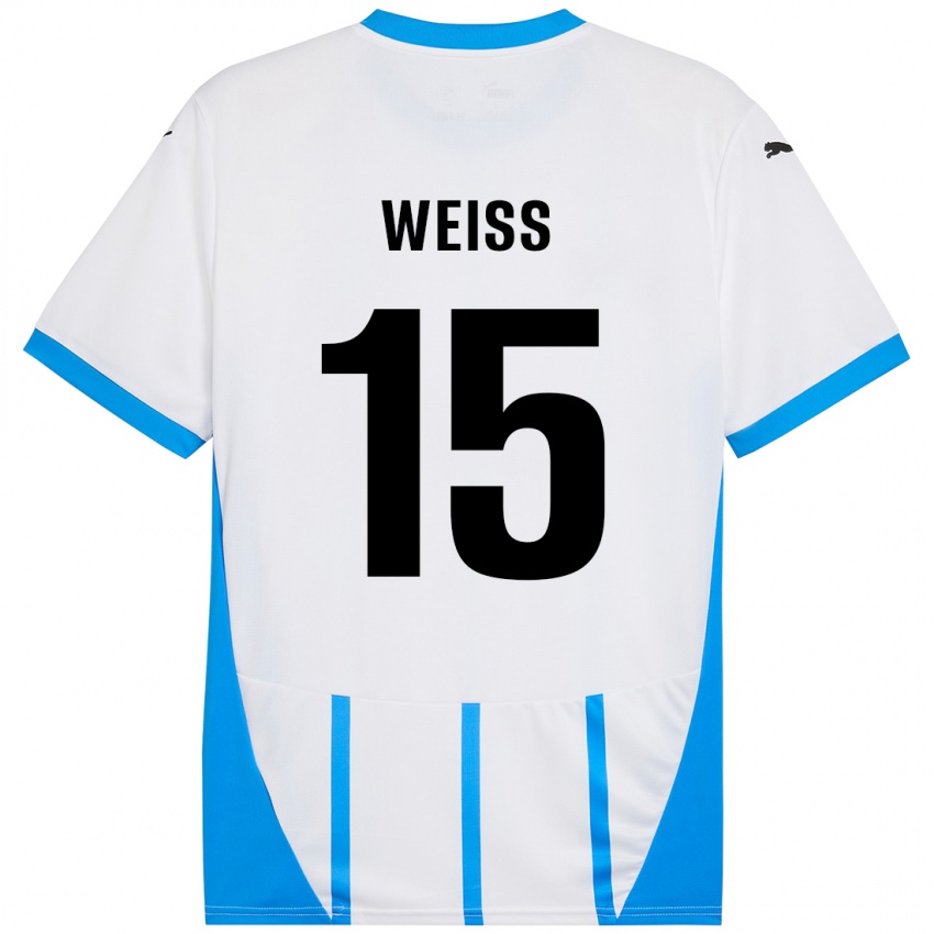 Gyermek David Weiss #15 Fehér Kék Idegenbeli Jersey 2024/25 Mez Póló Ing