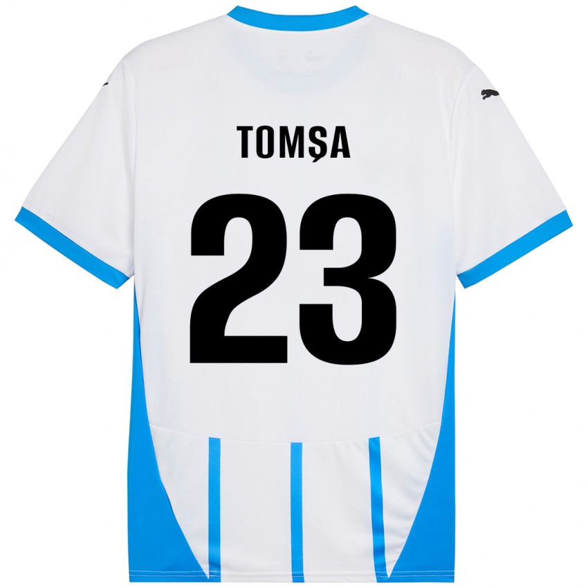 Gyermek Troy Tomșa #23 Fehér Kék Idegenbeli Jersey 2024/25 Mez Póló Ing