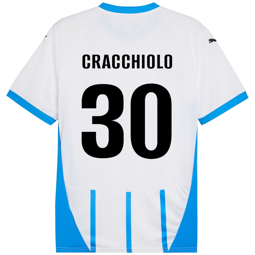 Gyermek Leonardo Cracchiolo #30 Fehér Kék Idegenbeli Jersey 2024/25 Mez Póló Ing