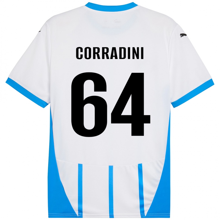 Gyermek Francesco Corradini #64 Fehér Kék Idegenbeli Jersey 2024/25 Mez Póló Ing