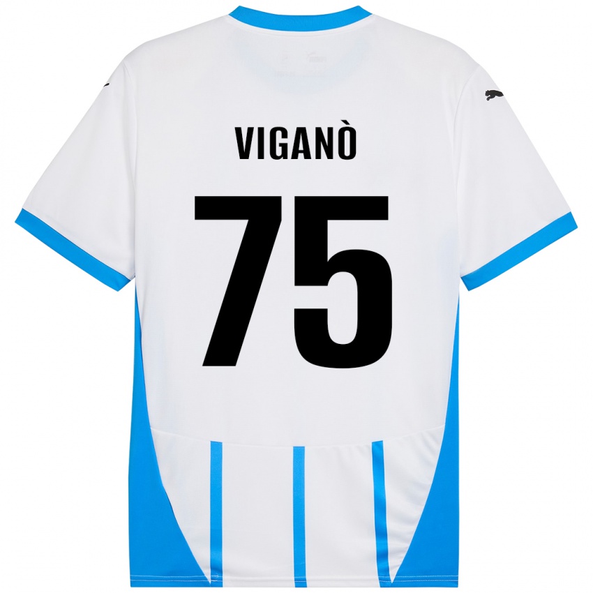 Gyermek Lorenzo Viganò #75 Fehér Kék Idegenbeli Jersey 2024/25 Mez Póló Ing