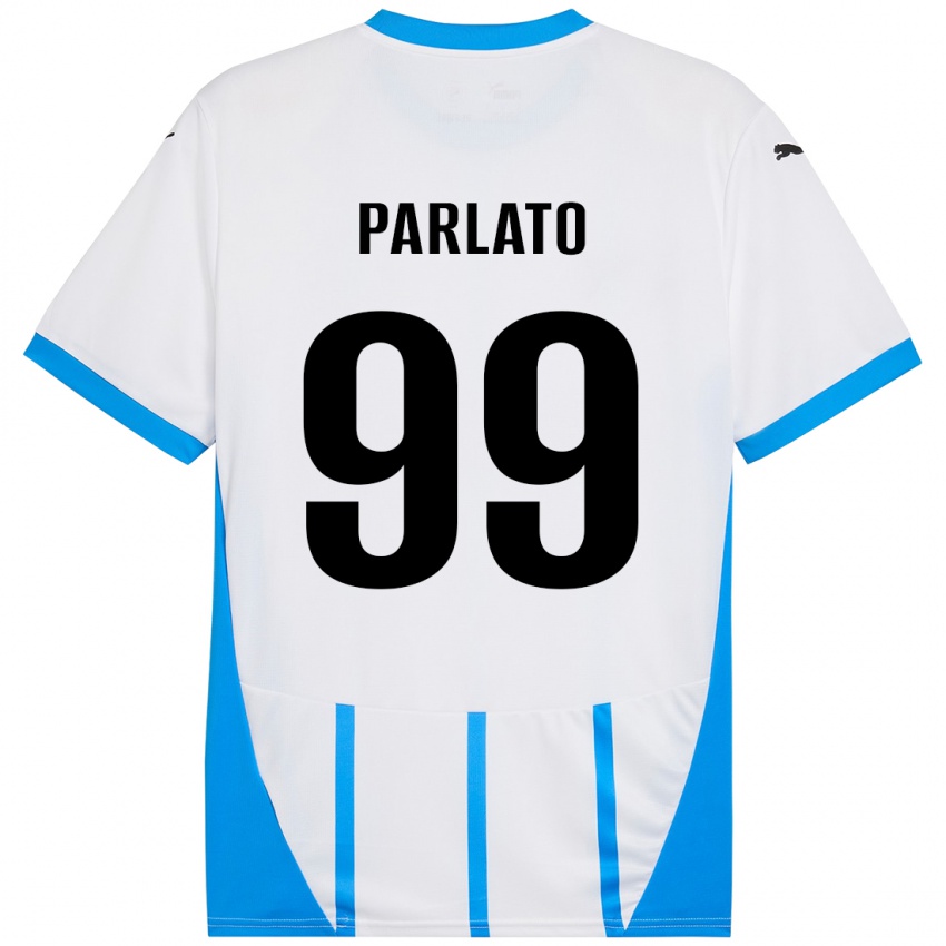 Gyermek Claudio Parlato #99 Fehér Kék Idegenbeli Jersey 2024/25 Mez Póló Ing