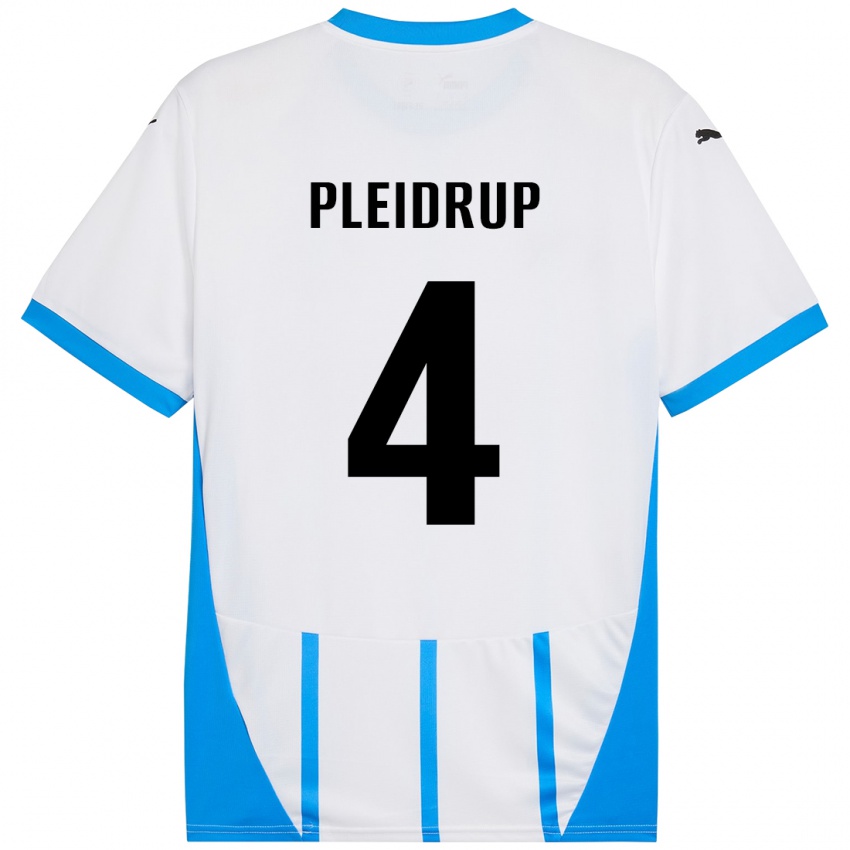 Gyermek Caroline Pleidrup #4 Fehér Kék Idegenbeli Jersey 2024/25 Mez Póló Ing