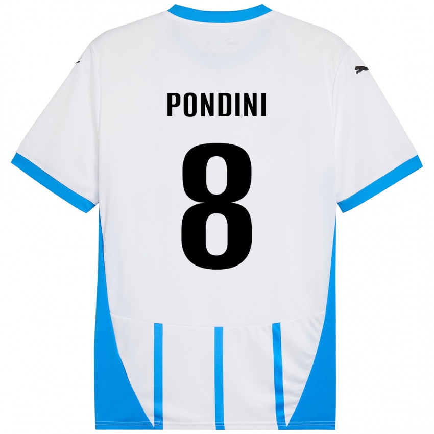 Gyermek Giada Pondini #8 Fehér Kék Idegenbeli Jersey 2024/25 Mez Póló Ing