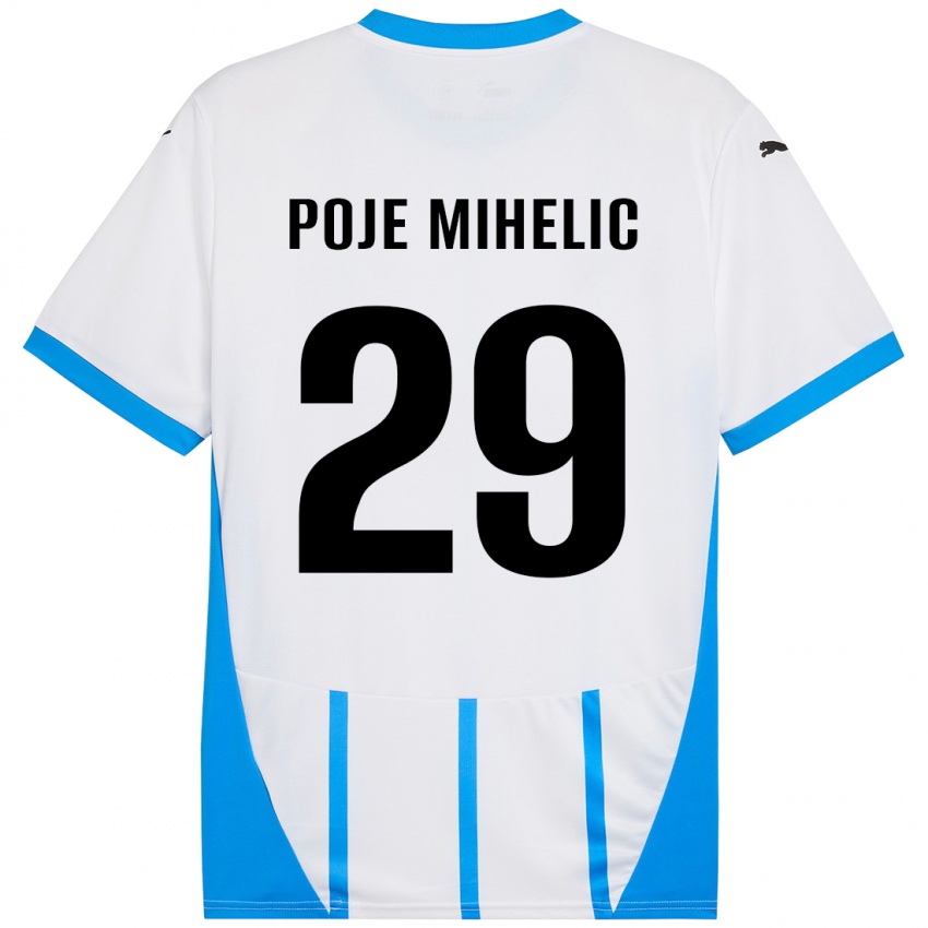 Gyermek Naja Poje Mihelič #29 Fehér Kék Idegenbeli Jersey 2024/25 Mez Póló Ing