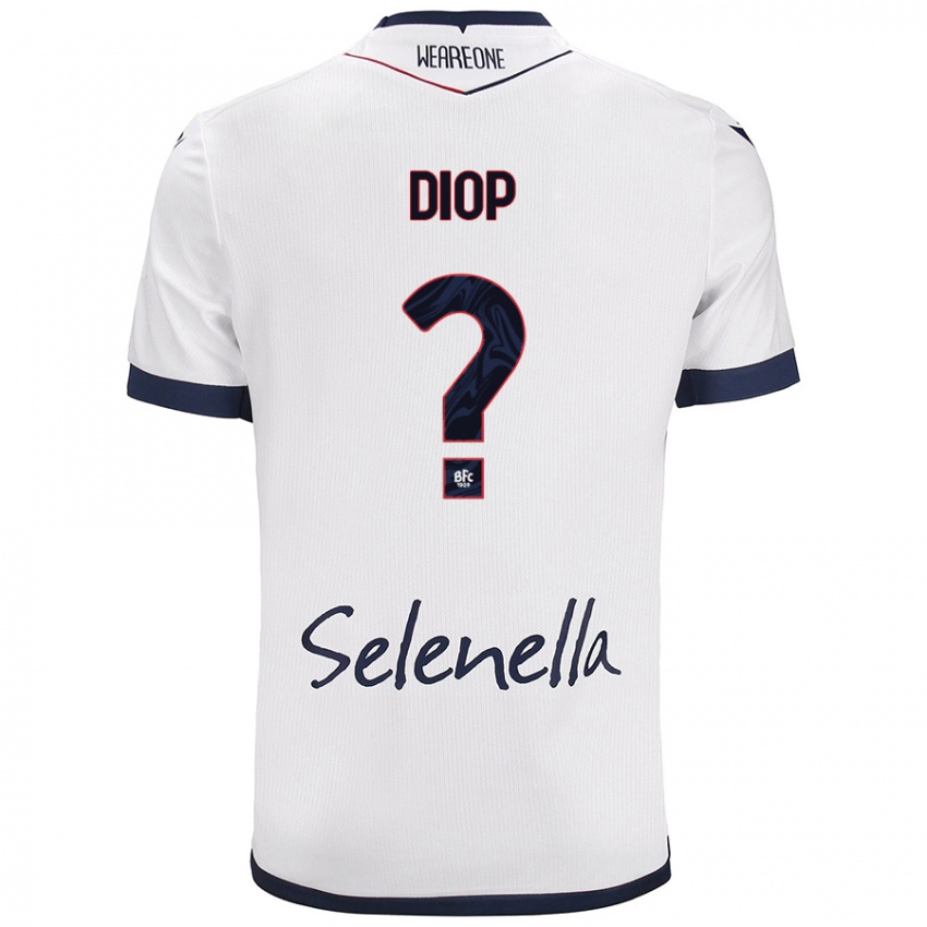 Gyermek Saer Diop #0 Fehér Royal Blue Idegenbeli Jersey 2024/25 Mez Póló Ing